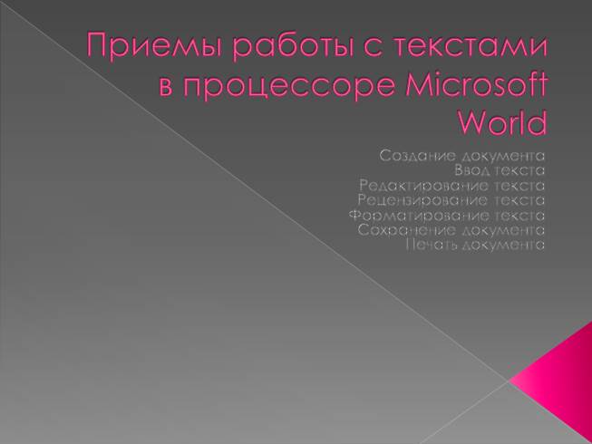 Презентация Приемы работы с текстами в процессоре Microsoft Word