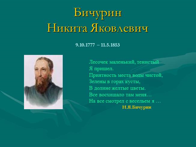 Презентация Бичурин Никита Яковлевич