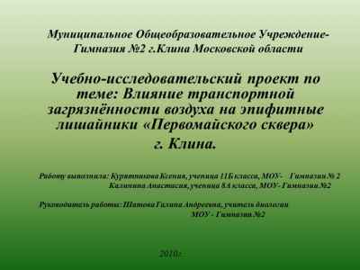 Презентация Влияние транспортной загрязненности воздуха на лишайники